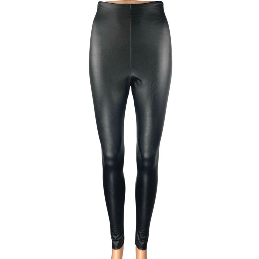 Commando Women's Black Faux Leather Vegan High Waisted Leggings Pants Size S